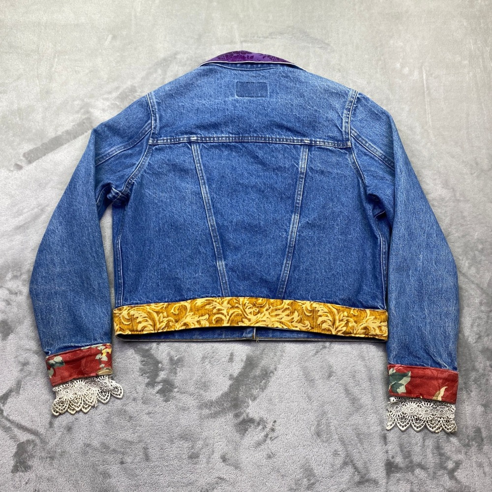 VTG Levis Denim Jacket Custom Upcycled Lace Brocade XL‎ Womens USA 80s Western - Picture 8 of 13